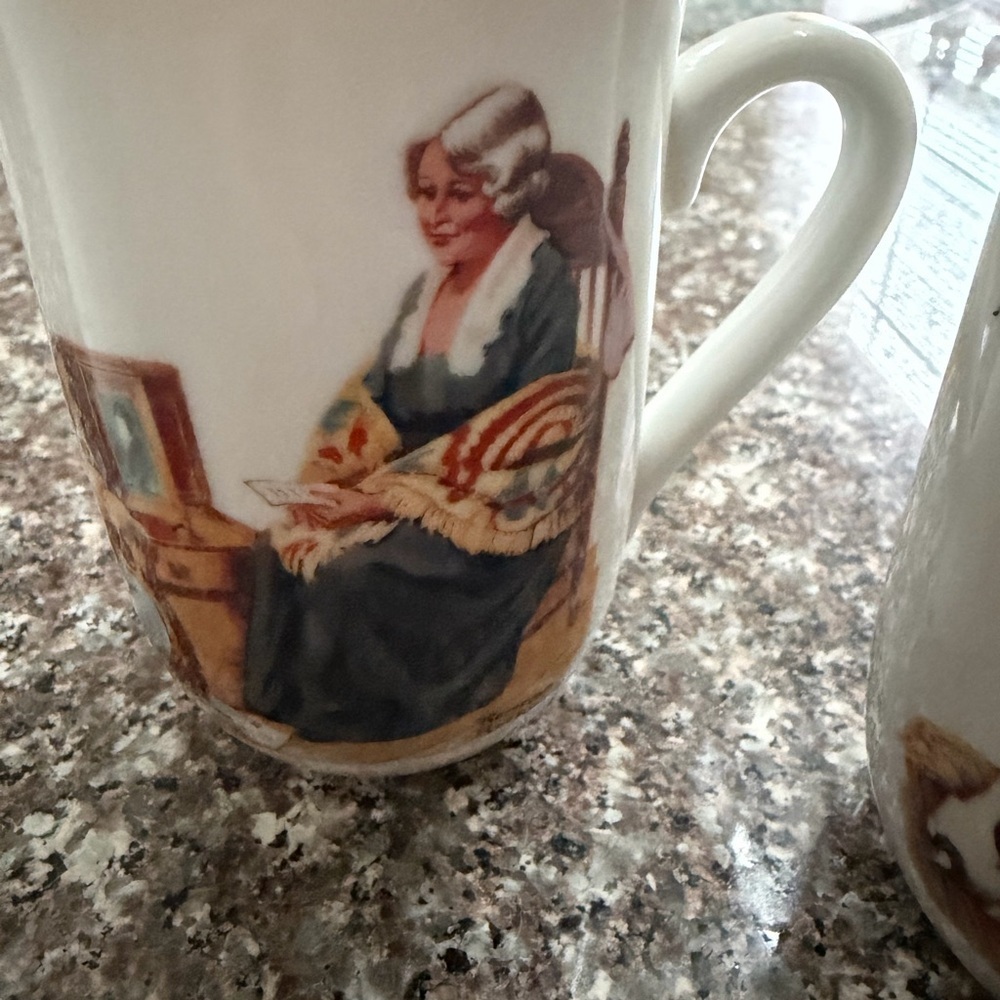 Norman Rockwell Colorful Illustrated Mug Set of 4 date 1982 - Picture 6 of 9